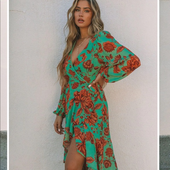 ROVER FLORAL HIGH LOW RUFFLE MAXI DRESS NWOT - Picture 4 of 7